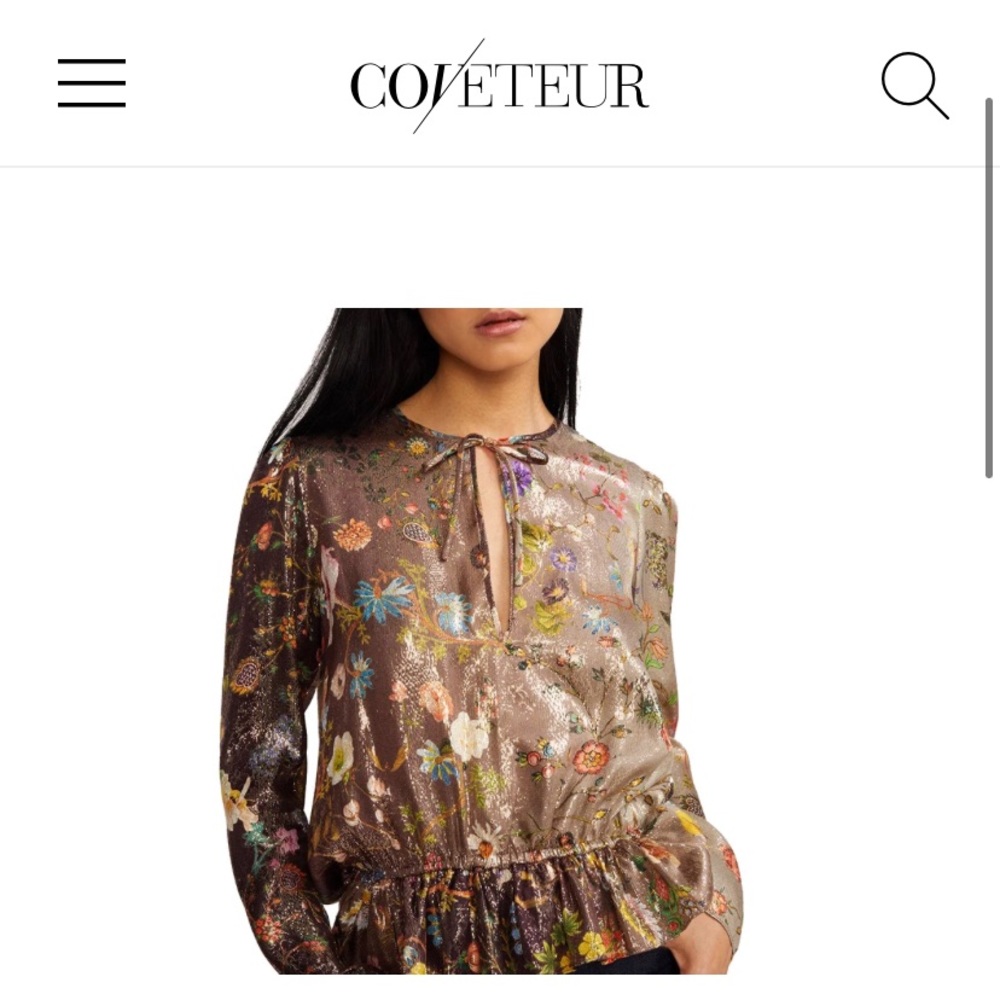 NWT Cynthia Rowley Blair Printed Metallic Garden Ombré Long Sleeve Blouse